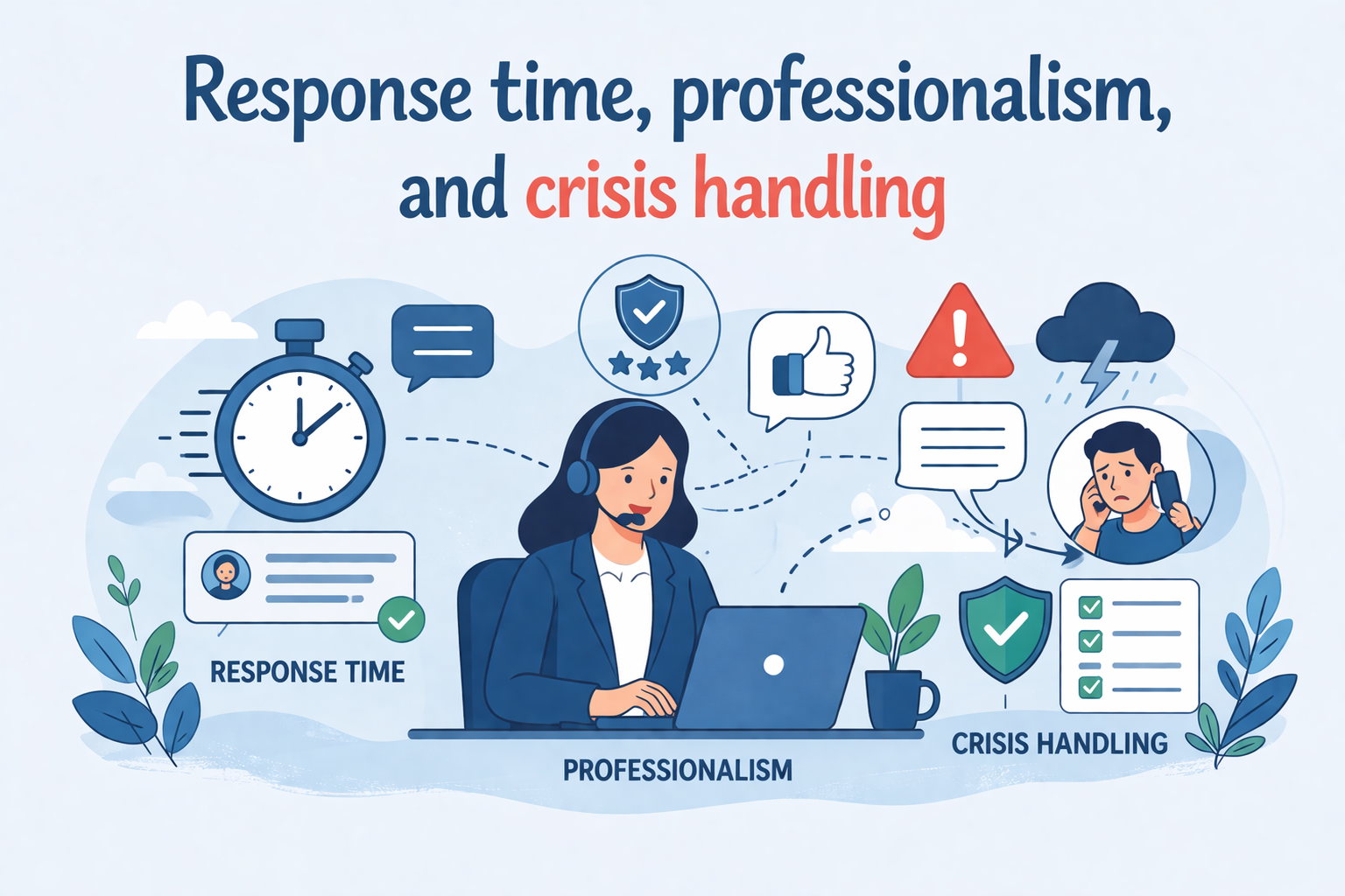 Response time, professionalism, and crisis handling